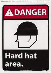 NMC - "Danger - Hard Hat Area", 14" Long x 10" Wide, Pressure-Sensitive Vinyl Safety Sign - Rectangle, 0.004" Thick, Use for Accident Prevention - Americas Industrial Supply