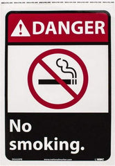 NMC - "Danger - No Smoking", 14" Long x 10" Wide, Pressure-Sensitive Vinyl Safety Sign - Rectangle, 0.004" Thick, Use for Accident Prevention - Americas Industrial Supply