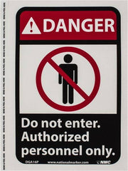 NMC - "Danger - Do Not Enter - Authorized Personnel Only", 10" Long x 7" Wide, Pressure-Sensitive Vinyl Safety Sign - Rectangle, 0.004" Thick, Use for Security & Admittance - Americas Industrial Supply