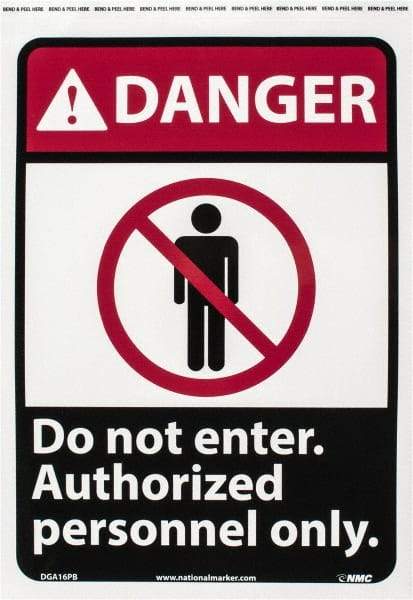 NMC - "Danger - Do Not Enter - Authorized Personnel Only", 14" Long x 10" Wide, Pressure-Sensitive Vinyl Safety Sign - Rectangle, 0.004" Thick, Use for Security & Admittance - Americas Industrial Supply