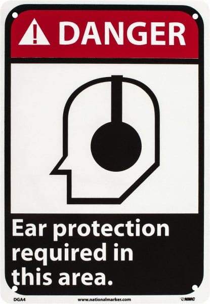 NMC - "Danger - Ear Protection Required in This Area", 10" Long x 7" Wide, Rigid Plastic Safety Sign - Rectangle, 0.05" Thick, Use for Accident Prevention - Americas Industrial Supply