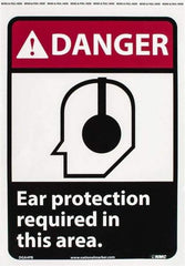 NMC - "Danger - Ear Protection Required in This Area", 14" Long x 10" Wide, Pressure-Sensitive Vinyl Safety Sign - Rectangle, 0.004" Thick, Use for Accident Prevention - Americas Industrial Supply