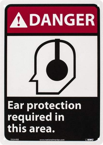 NMC - "Danger - Ear Protection Required in This Area", 14" Long x 10" Wide, Rigid Plastic Safety Sign - Rectangle, 0.05" Thick, Use for Accident Prevention - Americas Industrial Supply