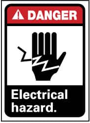 NMC - "Danger - Electrical Hazard", 14" Long x 10" Wide, Pressure-Sensitive Vinyl Safety Sign - Rectangle, 0.004" Thick, Use for Accident Prevention - Americas Industrial Supply