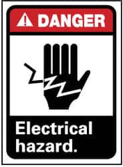 NMC - "Danger - Electrical Hazard", 14" Long x 10" Wide, Pressure-Sensitive Vinyl Safety Sign - Rectangle, 0.004" Thick, Use for Accident Prevention - Americas Industrial Supply