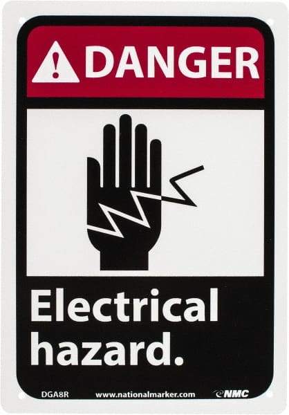 NMC - "Danger - Electrical Hazard", 10" Long x 7" Wide, Rigid Plastic Safety Sign - Rectangle, 0.05" Thick, Use for Accident Prevention - Americas Industrial Supply