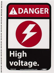 NMC - "Danger - High Voltage", 10" Long x 7" Wide, Pressure-Sensitive Vinyl Safety Sign - Rectangle, 0.004" Thick, Use for Accident Prevention - Americas Industrial Supply