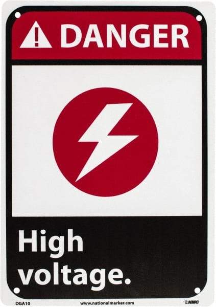 NMC - "Danger - High Voltage", 10" Long x 7" Wide, Rigid Plastic Safety Sign - Rectangle, 0.05" Thick, Use for Accident Prevention - Americas Industrial Supply