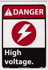 NMC - "Danger - High Voltage", 14" Long x 10" Wide, Pressure-Sensitive Vinyl Safety Sign - Rectangle, 0.004" Thick, Use for Accident Prevention - Americas Industrial Supply