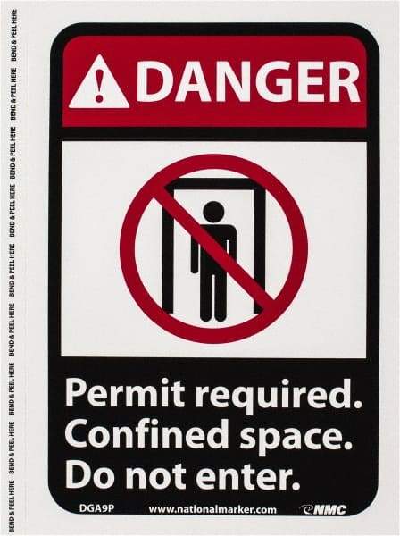 NMC - "Danger - Permit Required - Confined Space - Do Not Enter", 10" Long x 7" Wide, Pressure-Sensitive Vinyl Safety Sign - Rectangle, 0.004" Thick, Use for Accident Prevention - Americas Industrial Supply