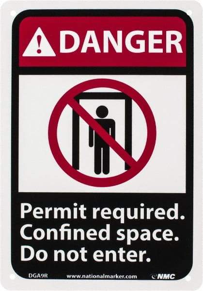 NMC - "Danger - Permit Required - Confined Space - Do Not Enter", 10" Long x 7" Wide, Rigid Plastic Safety Sign - Rectangle, 0.05" Thick, Use for Accident Prevention - Americas Industrial Supply