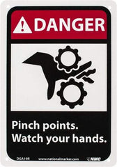 NMC - "Danger - Pinch Points - Watch Your Hands", 10" Long x 7" Wide, Rigid Plastic Safety Sign - Rectangle, 0.05" Thick, Use for Accident Prevention - Americas Industrial Supply