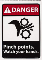 NMC - "Danger - Pinch Points - Watch Your Hands", 14" Long x 10" Wide, Pressure-Sensitive Vinyl Safety Sign - Rectangle, 0.004" Thick, Use for Accident Prevention - Americas Industrial Supply