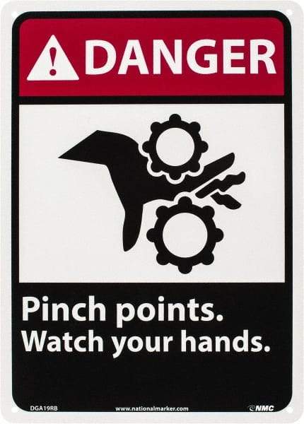 NMC - "Danger - Pinch Points - Watch Your Hands", 14" Long x 10" Wide, Rigid Plastic Safety Sign - Rectangle, 0.05" Thick, Use for Accident Prevention - Americas Industrial Supply