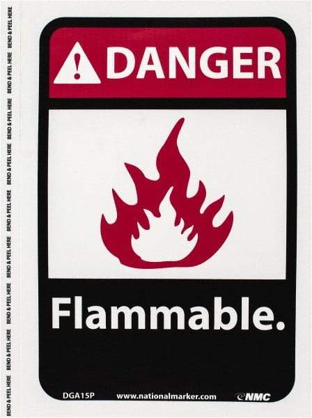 NMC - Danger - Flammable, Pressure Sensitive Vinyl Fire Sign - 7" Wide x 10" High - Americas Industrial Supply