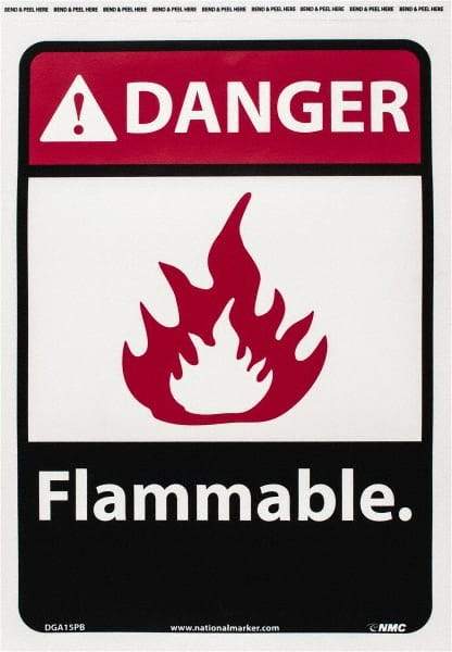 NMC - Danger - Flammable, Pressure Sensitive Vinyl Fire Sign - 10" Wide x 14" High - Americas Industrial Supply