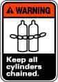 NMC - "Warning - Keep All Cylinders Chained", 14" Long x 10" Wide, Pressure-Sensitive Vinyl Safety Sign - Rectangle, 0.004" Thick, Use for Accident Prevention - Americas Industrial Supply