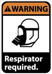 NMC - "Warning - Respirator Required", 14" Long x 10" Wide, Rigid Plastic Safety Sign - Rectangle, 0.05" Thick, Use for Accident Prevention - Americas Industrial Supply