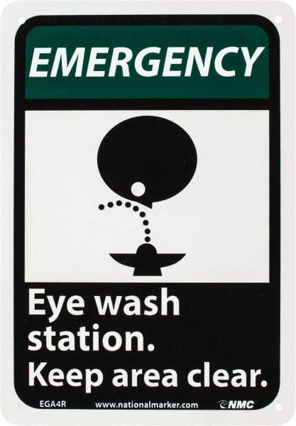 NMC - "Emergency - Eye Wash Station - Keep Area Clear", 10" Long x 7" Wide, Rigid Plastic Safety Sign - Rectangle, 0.05" Thick, Use for First Aid - Americas Industrial Supply