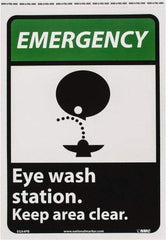 NMC - "Emergency - Eye Wash Station - Keep Area Clear", 14" Long x 10" Wide, Pressure-Sensitive Vinyl Safety Sign - Rectangle, 0.004" Thick, Use for First Aid - Americas Industrial Supply