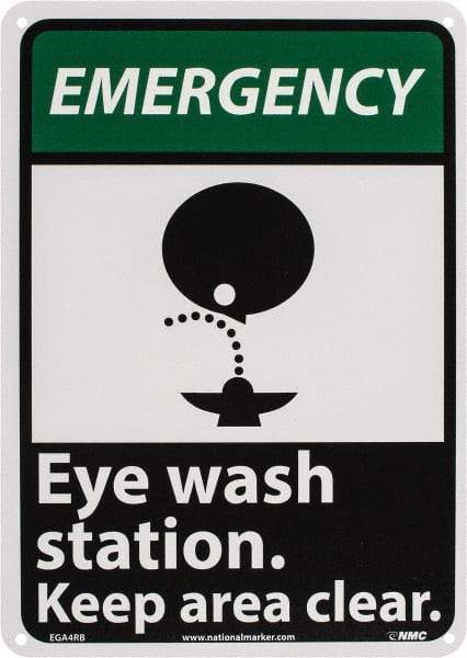 NMC - "Emergency - Eye Wash Station - Keep Area Clear", 14" Long x 10" Wide, Rigid Plastic Safety Sign - Rectangle, 0.05" Thick, Use for First Aid - Americas Industrial Supply