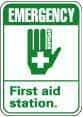 NMC - "Emergency - First Aid Station", 10" Long x 7" Wide, Pressure-Sensitive Vinyl Safety Sign - Rectangle, 0.004" Thick, Use for First Aid - Americas Industrial Supply