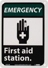 NMC - "Emergency - First Aid Station", 10" Long x 7" Wide, Rigid Plastic Safety Sign - Rectangle, 0.05" Thick, Use for First Aid - Americas Industrial Supply