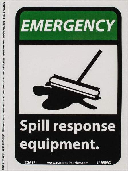 NMC - "Emergency - Spill Response Equipment", 10" Long x 7" Wide, Pressure-Sensitive Vinyl Safety Sign - Rectangle, 0.004" Thick, Use for Accident Prevention - Americas Industrial Supply