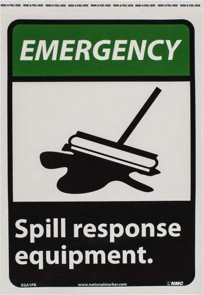 NMC - "Emergency - Spill Response Equipment", 14" Long x 10" Wide, Pressure-Sensitive Vinyl Safety Sign - Rectangle, 0.004" Thick, Use for Accident Prevention - Americas Industrial Supply