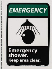 NMC - "Emergency - Emergency Shower - Keep Area Clear", 10" Long x 7" Wide, Pressure-Sensitive Vinyl Safety Sign - Rectangle, 0.004" Thick, Use for First Aid - Americas Industrial Supply