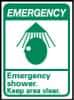 NMC - "Emergency - Emergency Shower - Keep Area Clear", 14" Long x 10" Wide, Pressure-Sensitive Vinyl Safety Sign - Rectangle, 0.004" Thick, Use for First Aid - Americas Industrial Supply