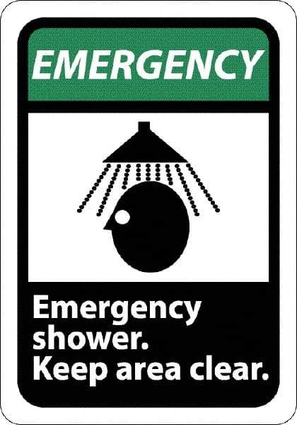 NMC - "Emergency - Emergency Shower - Keep Area Clear", 10" Long x 7" Wide, Rigid Plastic Safety Sign - Rectangle, 0.05" Thick, Use for First Aid - Americas Industrial Supply