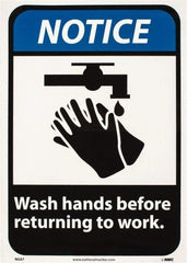 NMC - "Notice - Wash Hands Before Returning to Work", 14" Long x 10" Wide, Pressure-Sensitive Vinyl Safety Sign - Rectangle, 0.004" Thick, Use for Restroom, Janitorial & Housekeeping - Americas Industrial Supply