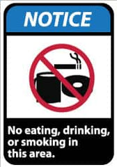 NMC - "Notice - No Eating, Drinking or Smoking in This Area", 14" Long x 10" Wide, Pressure-Sensitive Vinyl Safety Sign - Rectangle, 0.004" Thick, Use for Security & Admittance - Americas Industrial Supply