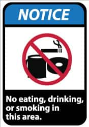 NMC - "Notice - No Eating, Drinking or Smoking in This Area", 14" Long x 10" Wide, Rigid Plastic Safety Sign - Rectangle, 0.05" Thick, Use for Security & Admittance - Americas Industrial Supply