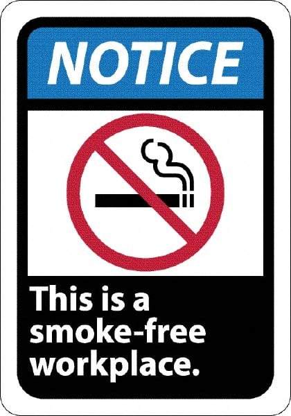 NMC - "Notice - This Is a Smoke-Free Workplace", 10" Long x 7" Wide, Rigid Plastic Safety Sign - Rectangle, 0.05" Thick, Use for Security & Admittance - Americas Industrial Supply