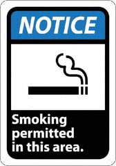 NMC - "Notice - Smoking Permitted in This Area", 10" Long x 7" Wide, Rigid Plastic Safety Sign - Rectangle, 0.05" Thick, Use for Security & Admittance - Americas Industrial Supply