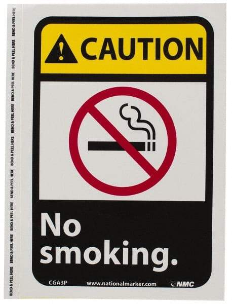 NMC - "Caution - No Smoking", 10" Long x 7" Wide, Pressure-Sensitive Vinyl Safety Sign - Rectangle, 0.004" Thick, Use for Accident Prevention - Americas Industrial Supply