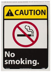 NMC - "Caution - No Smoking", 14" Long x 10" Wide, Pressure-Sensitive Vinyl Safety Sign - Rectangle, 0.004" Thick, Use for Accident Prevention - Americas Industrial Supply