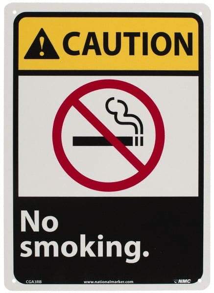 NMC - "Caution - No Smoking", 14" Long x 10" Wide, Rigid Plastic Safety Sign - Rectangle, 0.05" Thick, Use for Accident Prevention - Americas Industrial Supply