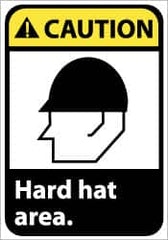 NMC - "Caution - Hard Hat Area", 10" Long x 7" Wide, Pressure-Sensitive Vinyl Safety Sign - Rectangle, 0.004" Thick, Use for Accident Prevention - Americas Industrial Supply