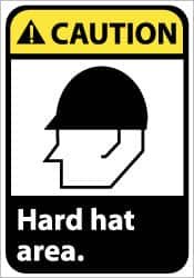 NMC - "Caution - Hard Hat Area", 10" Long x 7" Wide, Rigid Plastic Safety Sign - Rectangle, 0.05" Thick, Use for Accident Prevention - Americas Industrial Supply