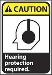 NMC - "Caution - Hearing Protection Required", 14" Long x 10" Wide, Pressure-Sensitive Vinyl Safety Sign - Rectangle, 0.004" Thick, Use for Accident Prevention - Americas Industrial Supply