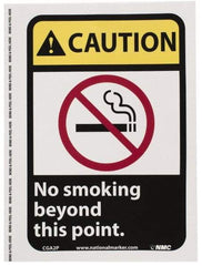 NMC - "Caution - No Smoking Beyond This Point", 10" Long x 7" Wide, Pressure-Sensitive Vinyl Safety Sign - Rectangle, 0.004" Thick, Use for Accident Prevention - Americas Industrial Supply