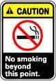 NMC - "Caution - No Smoking Beyond This Point", 14" Long x 10" Wide, Pressure-Sensitive Vinyl Safety Sign - Rectangle, 0.004" Thick, Use for Accident Prevention - Americas Industrial Supply