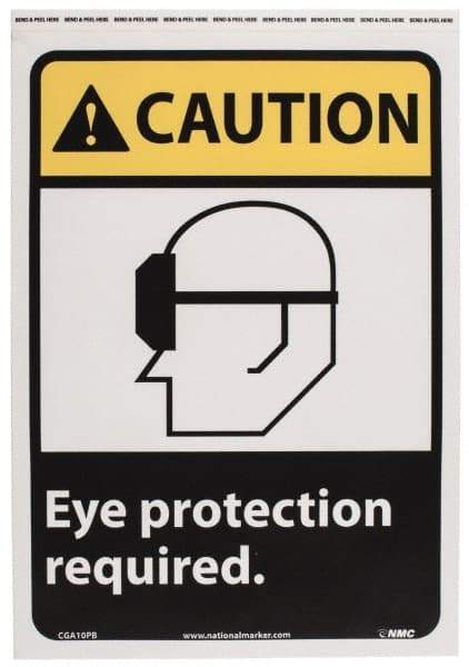 NMC - "Caution - Eye Protection Required", 14" Long x 10" Wide, Pressure-Sensitive Vinyl Safety Sign - Rectangle, 0.004" Thick, Use for Accident Prevention - Americas Industrial Supply