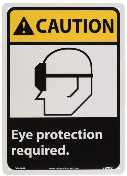 NMC - "Caution - Eye Protection Required", 14" Long x 10" Wide, Rigid Plastic Safety Sign - Rectangle, 0.05" Thick, Use for Accident Prevention - Americas Industrial Supply