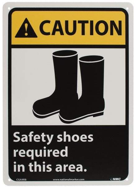 NMC - "Caution - Safety Shoes Required in This Area", 14" Long x 10" Wide, Rigid Plastic Safety Sign - Rectangle, 0.05" Thick, Use for Accident Prevention - Americas Industrial Supply