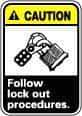 NMC - "Caution - Follow Lock-Out Procedures", 14" Long x 10" Wide, Rigid Plastic Safety Sign - Rectangle, 0.05" Thick, Use for Accident Prevention - Americas Industrial Supply