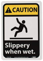 NMC - "Caution - Slippery When Wet", 10" Long x 7" Wide, Rigid Plastic Safety Sign - Rectangle, 0.05" Thick, Use for Accident Prevention - Americas Industrial Supply